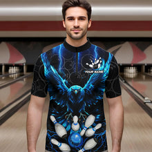 Load image into Gallery viewer, Custom Blue Lightning Thunder Eagle Mens Bowling Shirts Black Bowling Camo Team Jersey Outfits NQS9578