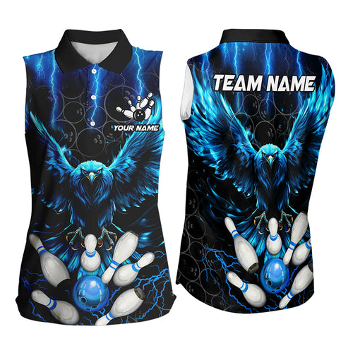 Custom Blue Lightning Thunder Eagle Women Sleeveless Polo Shirt Black Bowling Camo Team Jersey Outfits NQS9578