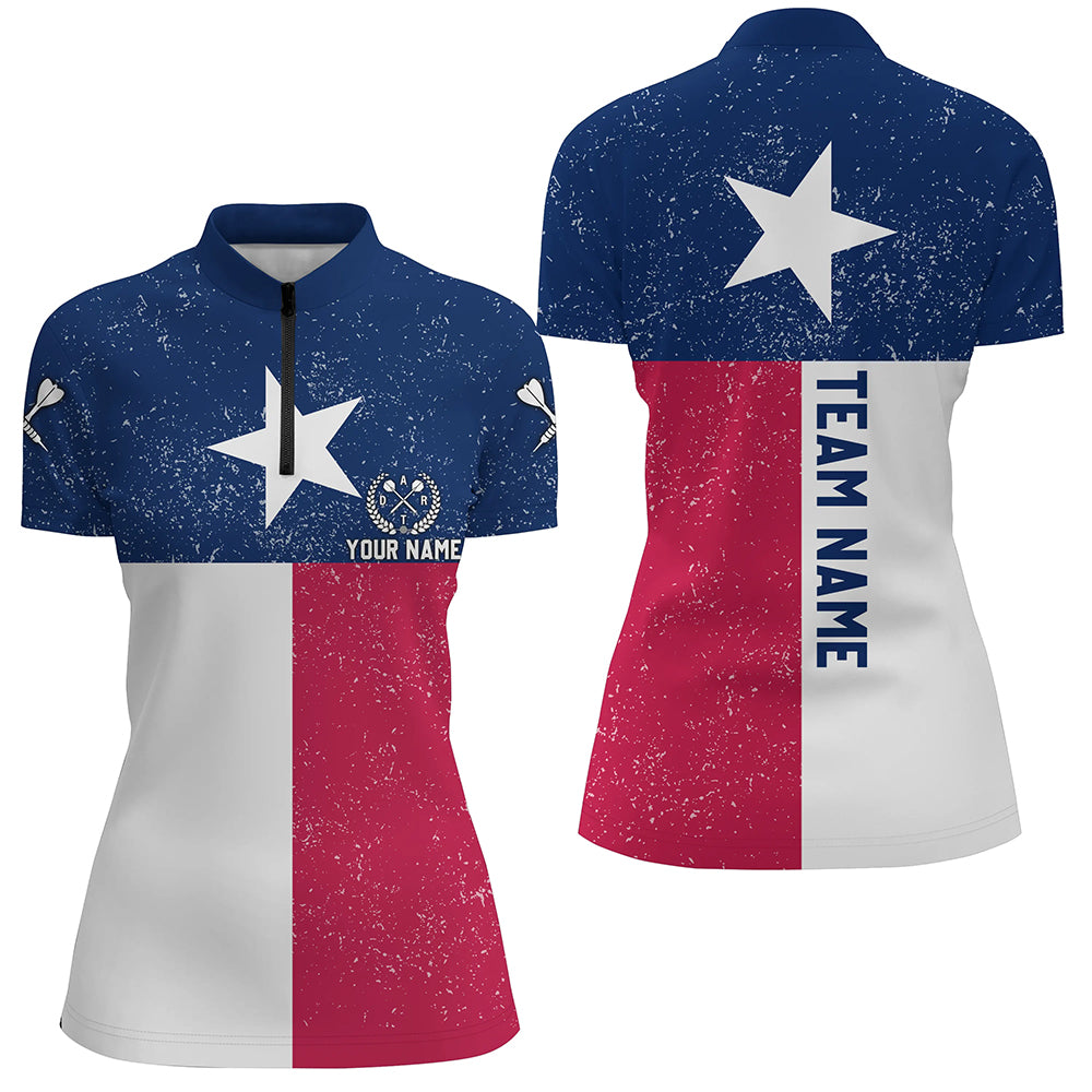 Customized Grunge Texas Flag Darts Women Quarter-Zip Shirts, Patriotic Texas Darts Jerseys TDM1492