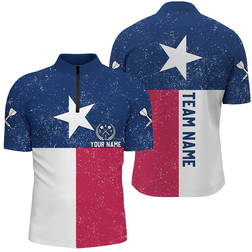 Customized Grunge Texas Flag Darts Men Quarter-Zip Shirts, Patriotic Texas Darts Jerseys TDM1492