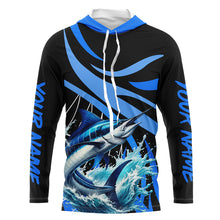 Load image into Gallery viewer, Personalized Blue Marlin Long Sleeve Fishing Shirts, Marlin Tournament Fishing Jerseys | Blue NQS7500