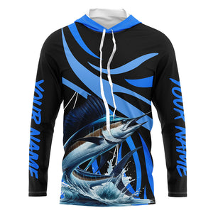 Personalized Sailfish Long Sleeve Fishing Shirts, Sailfish Tournament Fishing Jerseys | Blue NQS7501