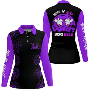 Funny black purple Halloween golf shirt custom name women golf polo shirt - Time to golf boo bees NQS5504