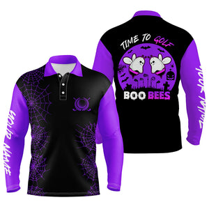 Funny black purple Halloween golf shirt custom name mens golf polo shirt - Time to golf boo bees NQS5504