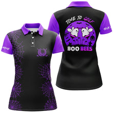 Load image into Gallery viewer, Funny black purple Halloween golf shirt custom name women golf polo shirt - Time to golf boo bees NQS5504