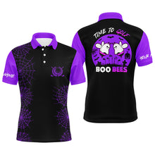 Load image into Gallery viewer, Funny black purple Halloween golf shirt custom name mens golf polo shirt - Time to golf boo bees NQS5504