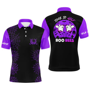 Funny black purple Halloween golf shirt custom name mens golf polo shirt - Time to golf boo bees NQS5504