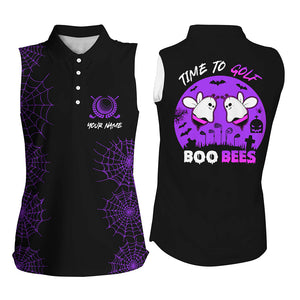 Funny black purple Halloween golf shirt custom name Womens Sleeveless polo shirt Time to golf boo bees NQS5504