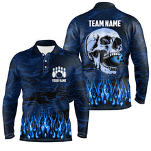 Load image into Gallery viewer, Bowling polo, quarter zip shirts for men Custom Blue camo Flame Skull Bowling Team League Jerseys NQS7652