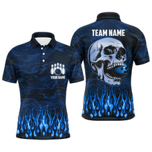 Load image into Gallery viewer, Bowling polo, quarter zip shirts for men Custom Blue camo Flame Skull Bowling Team League Jerseys NQS7652