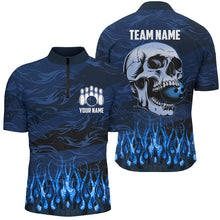 Load image into Gallery viewer, Bowling polo, quarter zip shirts for men Custom Blue camo Flame Skull Bowling Team League Jerseys NQS7652