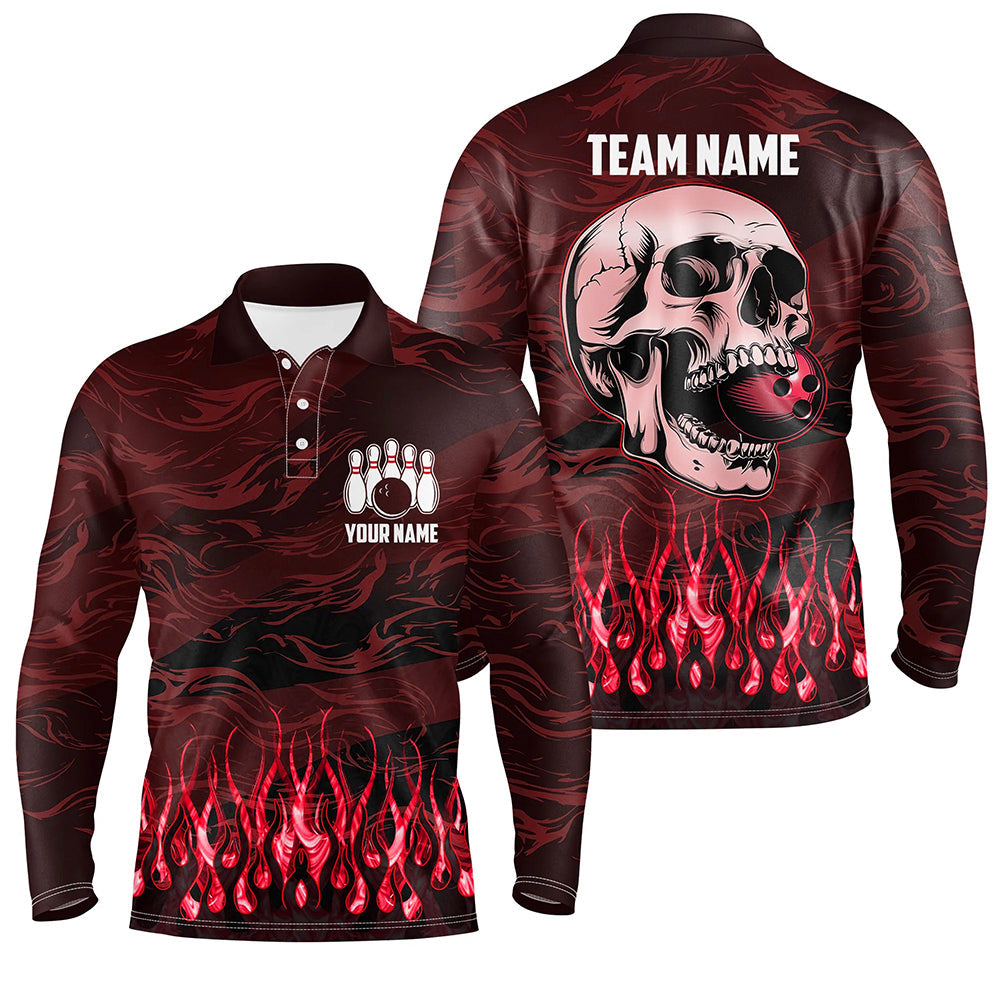 Bowling polo, quarter zip shirts for men Custom Red camo Flame Skull B ...