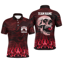 Load image into Gallery viewer, Bowling polo, quarter zip shirts for men Custom Red camo Flame Skull Bowling Team League Jerseys NQS7653