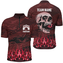 Load image into Gallery viewer, Bowling polo, quarter zip shirts for men Custom Red camo Flame Skull Bowling Team League Jerseys NQS7653