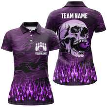 Load image into Gallery viewer, Bowling polo, quarter zip shirts for women Custom Purple camo Flame Skull Bowling Team League Jerseys NQS7654