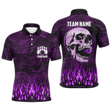 Load image into Gallery viewer, Bowling polo, quarter zip shirts for men Custom Purple camo Flame Skull Bowling Team League Jerseys NQS7654