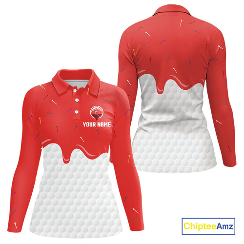 Womens golf polo shirts custom red Ice Cream Melting On Golf Ball, golf gifts for ladies NQS9988
