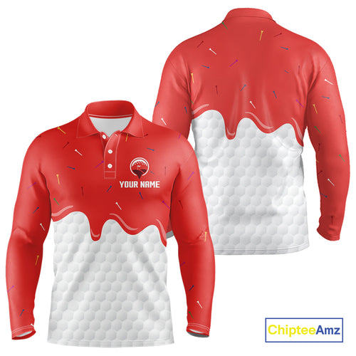 Mens golf polo shirts custom red Ice Cream Melting On Golf Ball, golf gifts for mens NQS9988