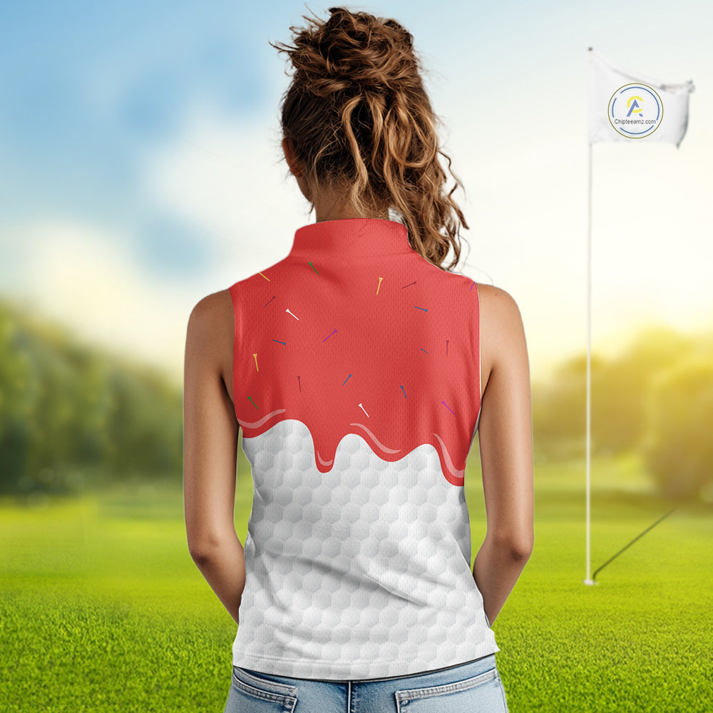 Womens sleeveless golf polo shirts custom red Ice Cream Melting On Golf Ball, golf gifts for ladies NQS9988