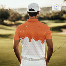 Load image into Gallery viewer, Mens golf polo shirts custom orange Ice Cream Melting On Golf Ball, golf gifts for mens NQS9989