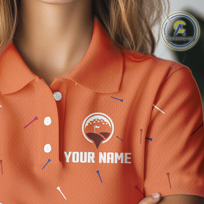Womens golf polo shirts custom orange Ice Cream Melting On Golf Ball, golf gifts for ladies NQS9989