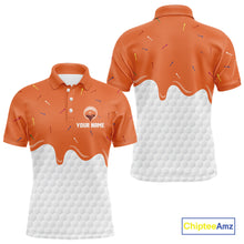 Load image into Gallery viewer, Mens golf polo shirts custom orange Ice Cream Melting On Golf Ball, golf gifts for mens NQS9989