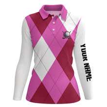 Load image into Gallery viewer, Womens golf polos shirts custom name pink and white golf pattern, personalized golf gifts NQS5783