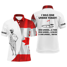 Load image into Gallery viewer, Mens golf polo shirts Canadian flag white golf skull custom I was one under today tree, bush and water NQS5790