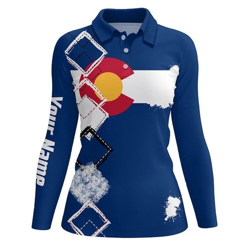 Women golf polo shirts Colorado flag patriot custom name golf shirts for ladies, gift for the golfers NQS8075