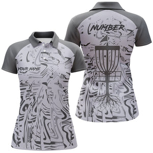 Gray Camo Pattern Women Disc golf polo shirt custom team disc golf clothes, gifts for disc golf lovers NQS8085