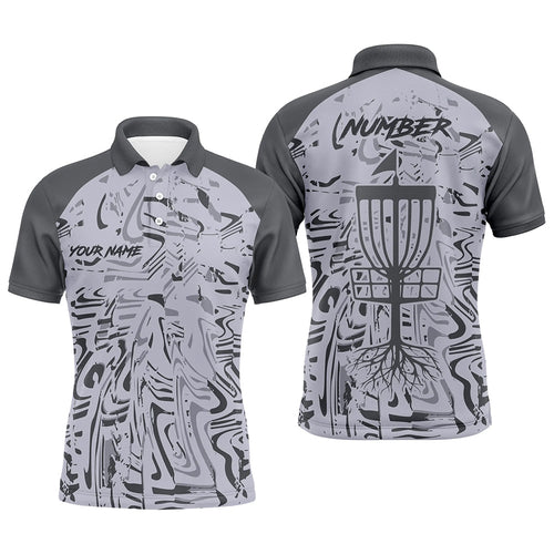 Gray Camo Pattern Mens Disc golf polo shirts custom team disc golf clothes, gifts for disc golf lovers NQS8085