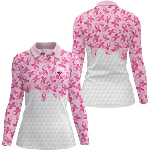 Women golf polo shirts custom Pink ribbons pattern breast cancer awareness golf shirt, golfing gifts NQS8306