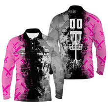 Load image into Gallery viewer, Custom name, number Disc Golf basket Men polo shirts, pink ribbons Breast cancer ladies disc golf tops NQS8307