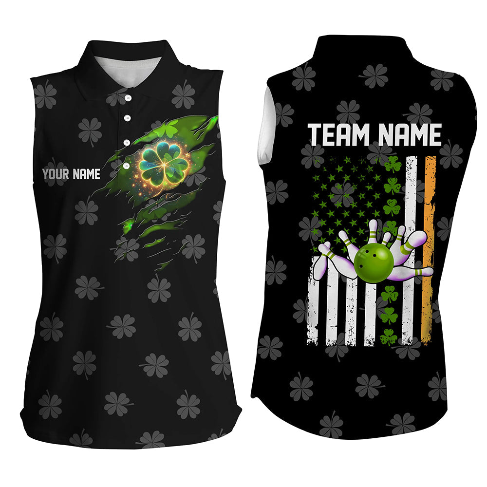Black camo clovers American Flag Women Sleeveless Polo shirt Custom St Patrick Day team bowling jersey NQS8311