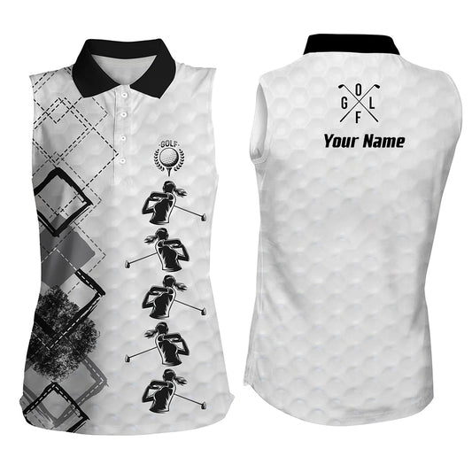 Black and white Womens sleeveless polo shirt custom name women's golf apparel, gifts for golf lovers NQS3956