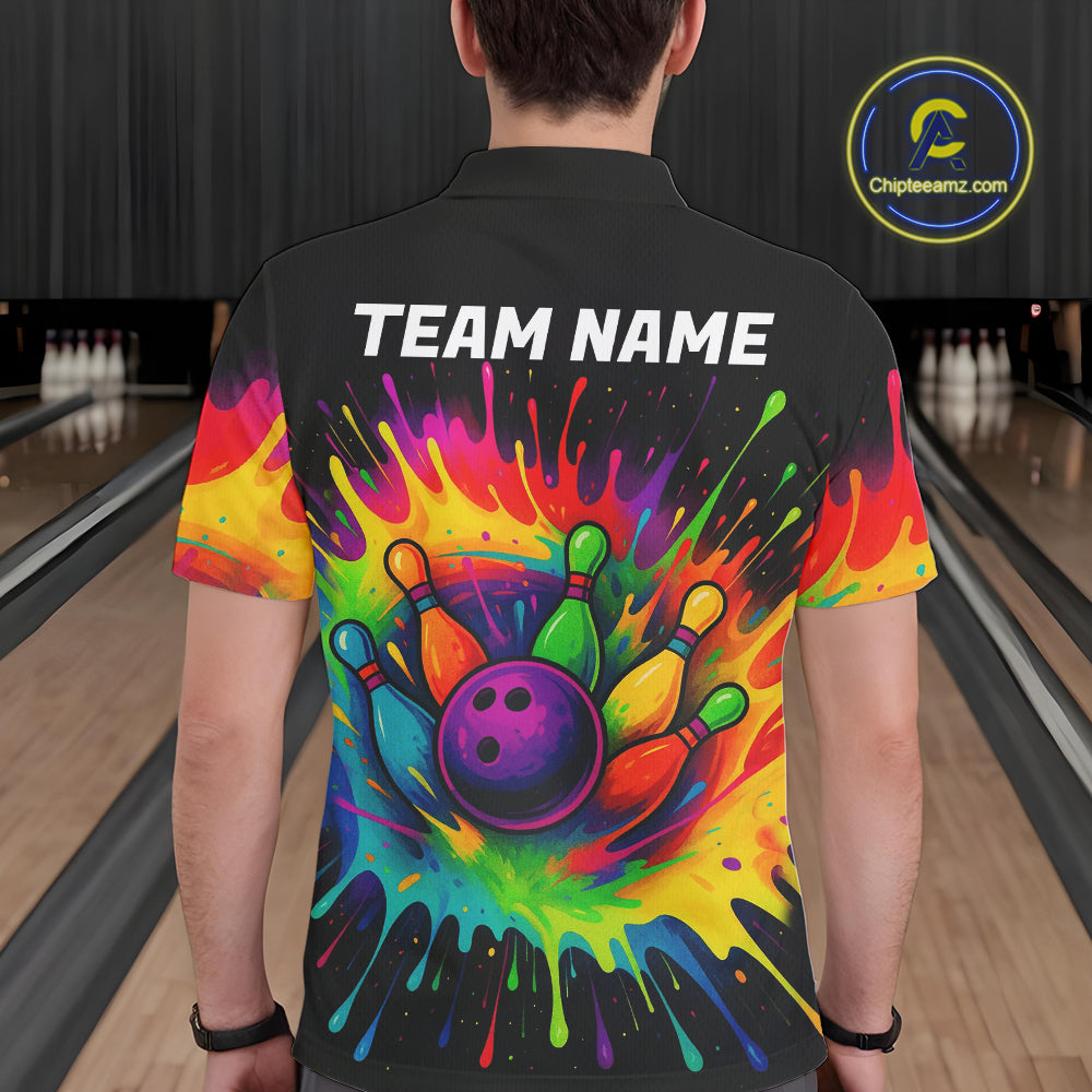 Colorful bowling jerseys Bowling Polo, 1/4 Zip Shirt for Men Custom Bowling Team shirts for bowlers NQS10696