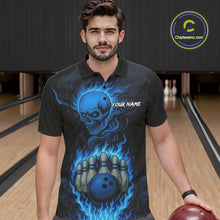 Load image into Gallery viewer, Blue Flame Lightning Thunder Skull Reaper Bowling Shirts for Men Custom Bowling Team League Jersey NQS10908