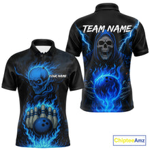 Load image into Gallery viewer, Blue Flame Lightning Thunder Skull Reaper Bowling Shirts for Men Custom Bowling Team League Jersey NQS10908