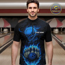 Load image into Gallery viewer, Blue Flame Lightning Thunder Skull Reaper Bowling Shirts for Men Custom Bowling Team League Jersey NQS10908