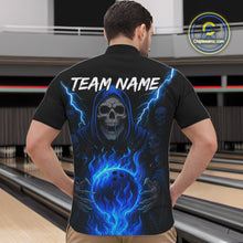 Load image into Gallery viewer, Blue Flame Lightning Thunder Skull Reaper Bowling Shirts for Men Custom Bowling Team League Jersey NQS10908