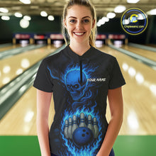 Load image into Gallery viewer, Blue Flame Lightning Thunder Skull Reaper Bowling Shirts for Women Custom Bowling Team League Jersey NQS10908