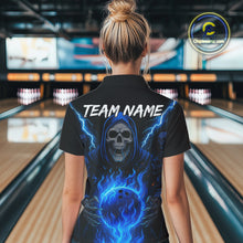 Load image into Gallery viewer, Blue Flame Lightning Thunder Skull Reaper Bowling Shirts for Women Custom Bowling Team League Jersey NQS10908