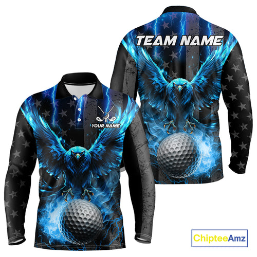 Black American flag Men golf polo shirts Custom blue lightning thunder Eagle patriotic team Golf top NQS11093