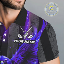 Load image into Gallery viewer, Black American flag Men golf polo shirt Custom purple lightning thunder Eagle patriotic team Golf top NQS11094