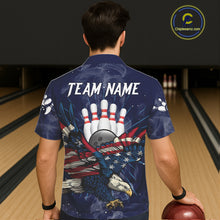 Load image into Gallery viewer, Blue Smoke American Flag Eagle Bowling Hawaiian Shirts Custom patriotic Bowling Team Jersey NQS11288