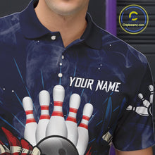 Load image into Gallery viewer, Blue Smoke American Flag Eagle Bowling Shirts For Men Custom patriotic Bowling Team Jersey NQS11288