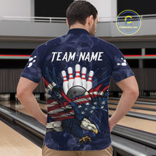 Load image into Gallery viewer, Blue Smoke American Flag Eagle Bowling Shirts For Men Custom patriotic Bowling Team Jersey NQS11288