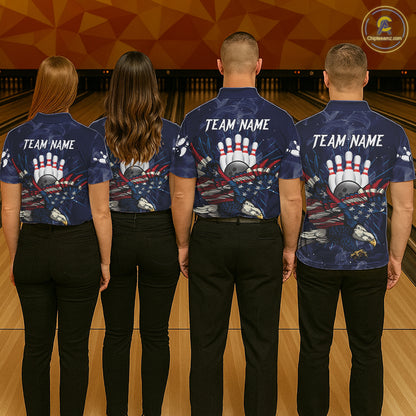 Blue Smoke American Flag Eagle Bowling Shirts For Men Custom patriotic Bowling Team Jersey NQS11288