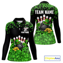 Load image into Gallery viewer, Custom Green clover pattern Bowling shirts for Women, St Patrick's Day bowling apparel, bowling gifts NQS11512
