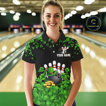 Load image into Gallery viewer, Custom Green clover pattern Bowling shirts for Women, St Patrick's Day bowling apparel, bowling gifts NQS11512